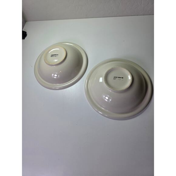 CRATE & BARREL Cream Marbury Rim 8.75" Soup Cereal Bowl Portugal Set of 2 - Picture 2 of 7